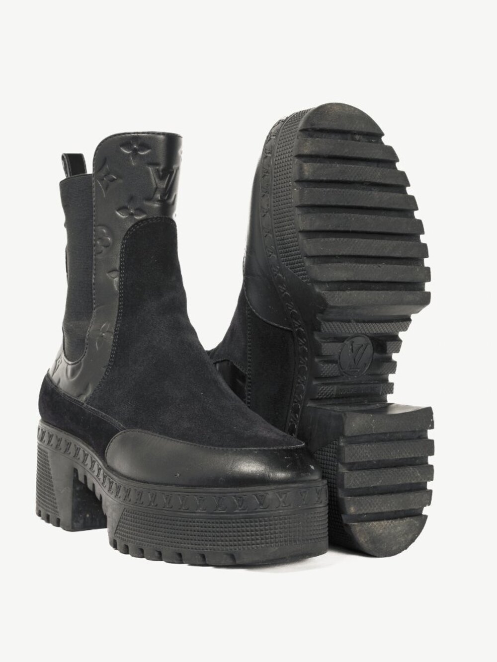 Louis Vuitton Laureate Black Suede & Monogram-Leather Platform Chelsea Boot - Picture 4 of 13